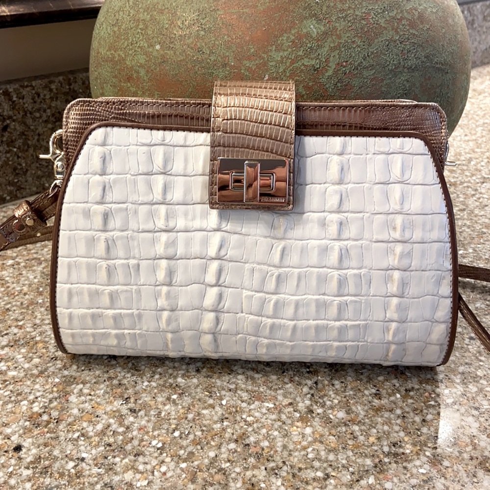 Brahmin Alena Crossbody in cream and bronze in excellent condition.